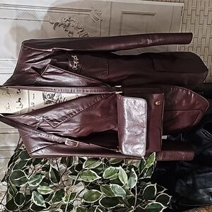 Etienne Aigner Leather 2 Button Jacket 10 AND Matching Crossbody/Sho…